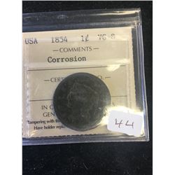 1854 USA LARGE CENT! ICCS GRADE VG-8