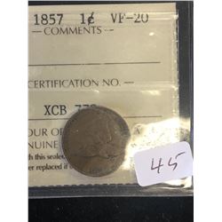 1857 USA FLYING EAGLE ONE CENT!ICCS GRADED VF-20