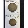 Image 1 : 1944 INDIA 1 RUPEE AND HALF RUPEE LOT!
