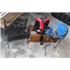 Image 1 : MEC HIKING BACKPACK AND LIFE JACKET AND WOOD TRAY