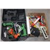 Image 1 : BOX OF POWER BARS AND ESTATE GOODS AND CORDLESS TOOLS