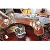 Image 1 : CRYSTAL ICE BUCKET WITH STONES AND FOUR PIECE CRYSTAL CANDLE SET