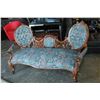 Image 1 : HIGHLY CARVED MAHOGANY MEDALLION BACK SETTEE RECENTLY UPOLSTERED