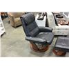 Image 4 : BLACK LEATHER RECLINER AND FOOTSTOOL
