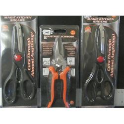 2 new Magic Kitchen Shears & 1 Industrial heavy duty stainless Scissors