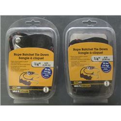 2 New Rope Ratchet Tie Downs 1/4" line 8 ft