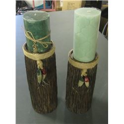 2 New Log Candle holders With Candles