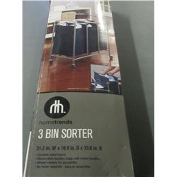 New 3 Bin Sorter / 31 x 17 x 33.5 / on lockable wheels