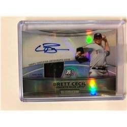 TOPPS CERTIFIED AUTOGRAPH ISSUE BRETT CECIL BASEBALL CARD (GAME WORN JERSEY)