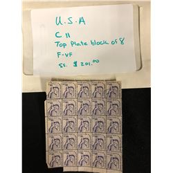 U.S.A C 11 TOP PLATE BLOCK OF 8 (F-VF) STAMPS
