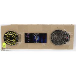 LOT OF 3 MUSIC THEMED BELT BUCKLES
