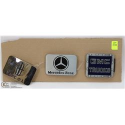 LOT OF 3 AUTOMOTIVE BRAND THEMED BELT BUCKLES