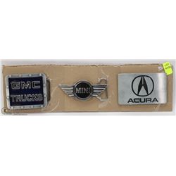 LOT OF 3 AUTOMOTIVE BRAND THEMED BELT BUCKLES