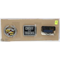 LOT OF 3 AUTOMOTIVE BRAND THEMED BELT BUCKLES