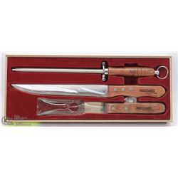 3PC STAINLESS STEEL BLADE, WOOD HANDLE CARVING SET
