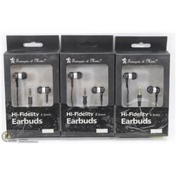 3 PACK OF HI-FIDELITY EARBUD HEADPHONES