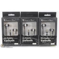 3 PACK OF HI-FIDELITY EARBUD HEADPHONES