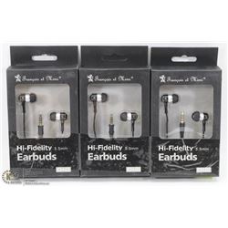 3 PACK OF HI-FIDELITY EARBUD HEADPHONES