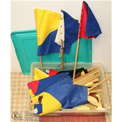 TOTE OF SMALL TENT MARKER FLAGS