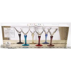 6PC GEM ASSORTED COLORS CORDIAL GLASSES WITH COLOR