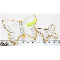 2 GOLD TRIM BUTTERFLY DISHES