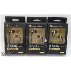 LOT OF 3 HI FIDELITY 3.5MM EARBUD HEADPHONES