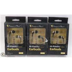 LOT OF 3 HI FIDELITY 3.5MM EARBUD HEADPHONES