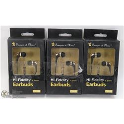LOT OF 3 HI FIDELITY 3.5MM EARBUD HEADPHONES