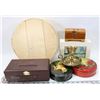 Image 1 : BOX OF OLD TINS AND WOOD TRINKET BOXES