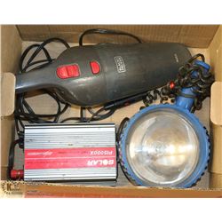 LOT OF 12 VOLT CAR AND CAMPING ITEMS  ( TOOLS )