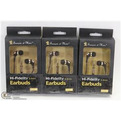 LOT OF 3 HI-FIDELITY EARBUD HEADPHONES