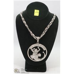LARGE RHINESTONE CHAMILITARY PENDANT ON CHAIN
