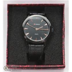 CURREN WATCH QUARTZ MOVEMENT LEATHER STRAP.