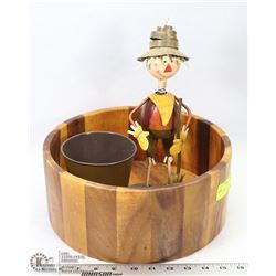 LARGE WOODEN PLANTER (12" DIAMETER X 5" DEEP) &