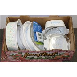 BOX OF 6 CORNINGWARE CASSEROLE DISHES WITH 4/LIDS