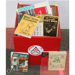 WOOD SCOUTS CANADA BOX FULL OF COLLECTABLE SCOUTS