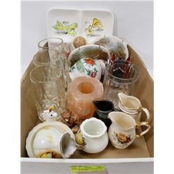 FLAT OF ASSORTED VINTAGE A&W GLASSES, PLATES,