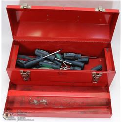 RED METAL TOOLBOX WITH SCREWDRIVERS