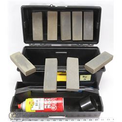 TOOL BOX FULL OF KNIFE SHARPENING STONES
