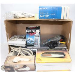 ESTATE BOX WITH DVD PLAYER, VINTAGE CLOCK RADIO,