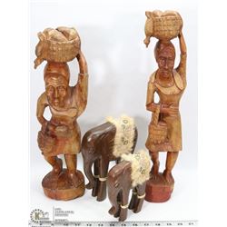 SET OF 4 HANDCRAFTED AFRICAN WOODEN STATUES