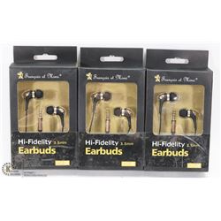 LOT OF 3 HI FIDELITY 3.5MM EARBUD HEADPHONES