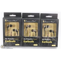 LOT OF 3 HI FIDELITY 3.5MM EARBUD HEADPHONES