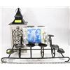 BLACK METAL CANDLE HOLDER & CANDLES.