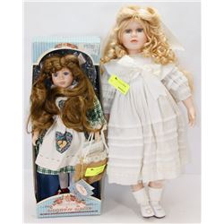 FLAT OF 2 VINTAGE PORCELAIN DOLLS WITH COA