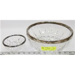 TWO CRYSTAL BOWLS WITH SILVER PLATED RIMS