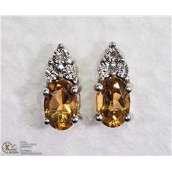 1) STERLING SILVER CITRINE DIAMOND EARRINGS