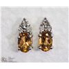 Image 1 : 1) STERLING SILVER CITRINE DIAMOND EARRINGS