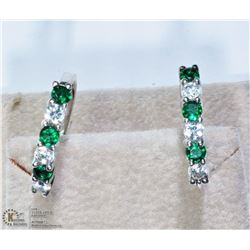 10) STERLING SILVER EMERALD HOOP STYLE EARRINGS