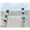 Image 1 : 10) STERLING SILVER EMERALD HOOP STYLE EARRINGS
